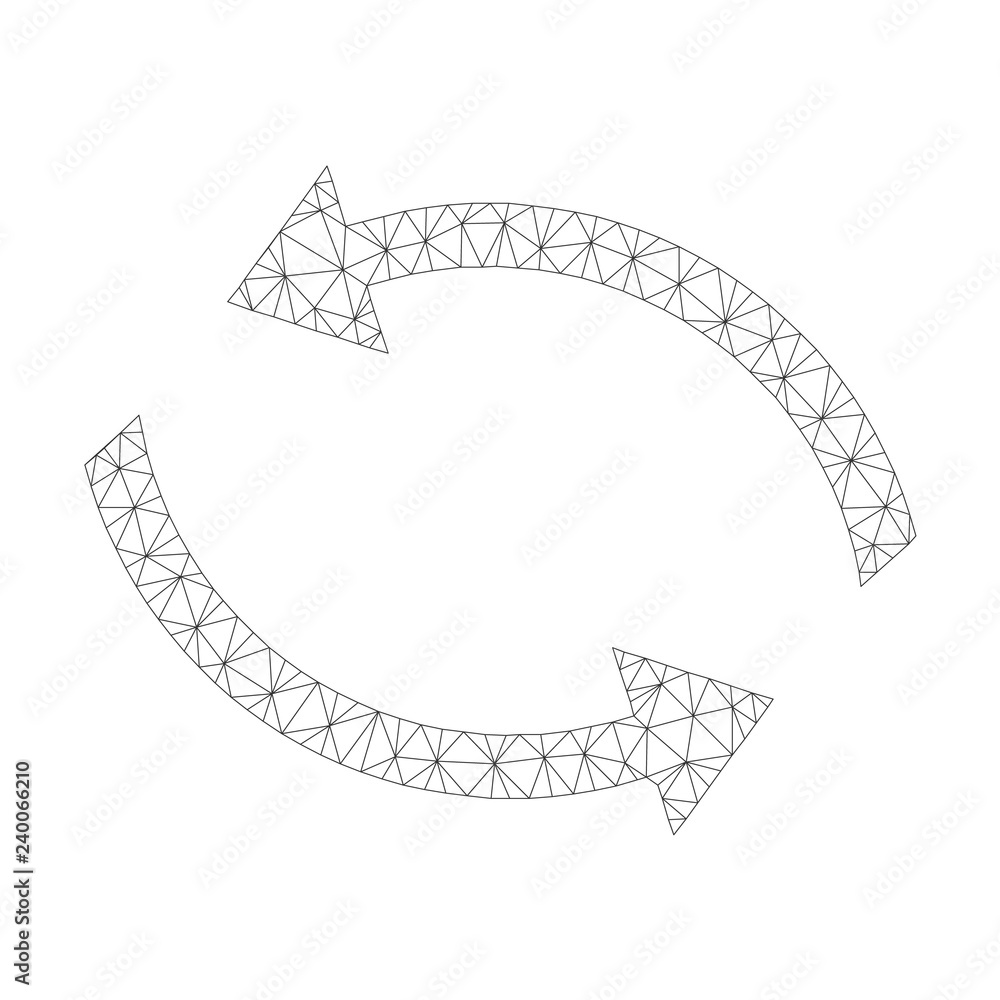 Mesh vector exchange arrows icon on a white background. Mesh wireframe dark gray exchange arrows image in lowpoly style with structured triangles, points and linear items.