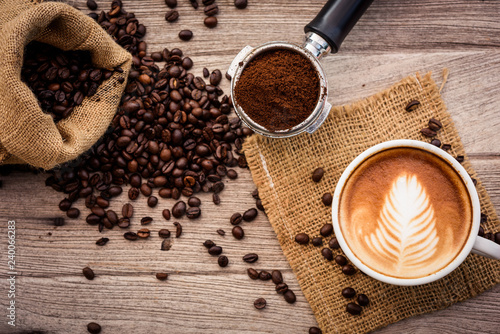 coffee latte art with coffee beans