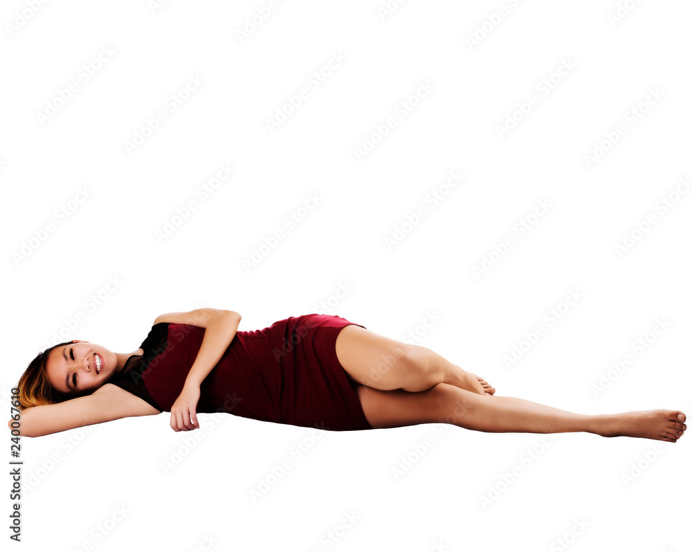 Asian American Woman Reclining In Red Dress Asian American Woman Reclining In Red Dress