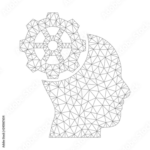 Polygonal vector head gear icon on a white background. Mesh carcass grey head gear image in low poly style with combined triangles, dots and linear items.