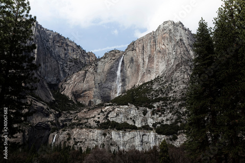 Upper And Lower Yosemite Falls Blue Sky White Clouds © jeffwqc