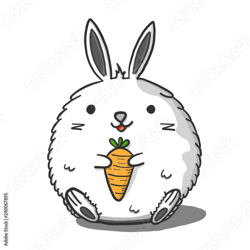 Fat rabbits carrying carrots are saying that love it. Doodle draw by hand on tablet. Vector illustration.