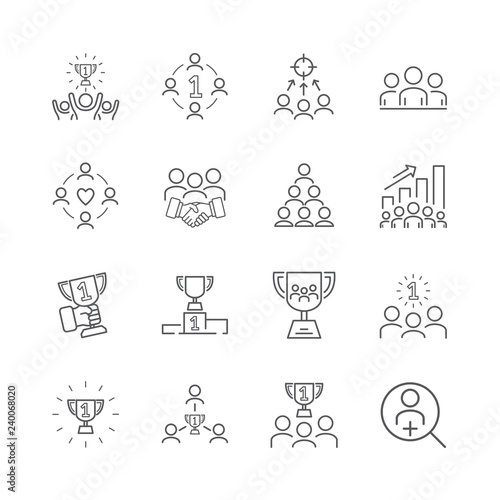 Icons of cooperation reward and search for people to join the team. 30x30 pixel. Vector illustration.
