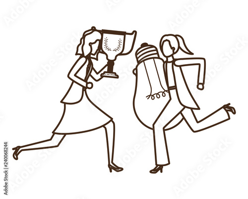 businesswomen with trophy and light bulb character