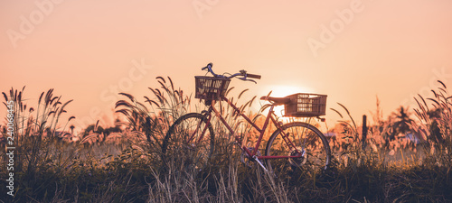 Fototapeta Naklejka Na Ścianę i Meble -  beautiful landscape image with Bicycle at sunset