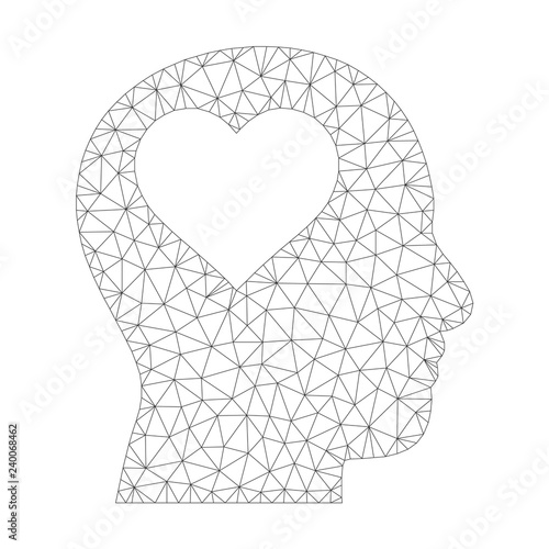 Polygonal vector lover head icon on a white background. Polygonal wireframe grey lover head image in low poly style with organized triangles, points and linear items.