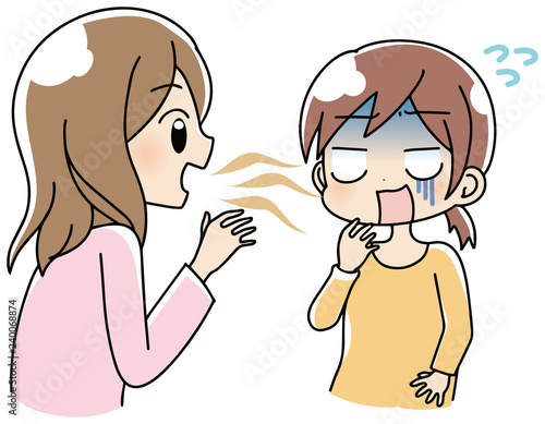 口臭くさい　女性　イラスト