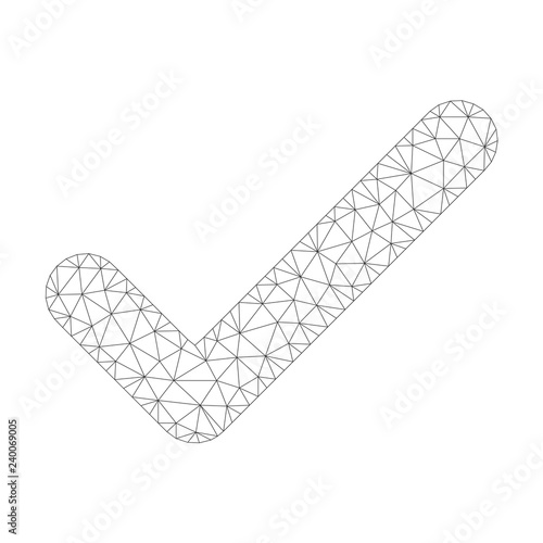 Polygonal vector ok icon on a white background. Mesh carcass grey ok image in lowpoly style with connected triangles, dots and linear items.