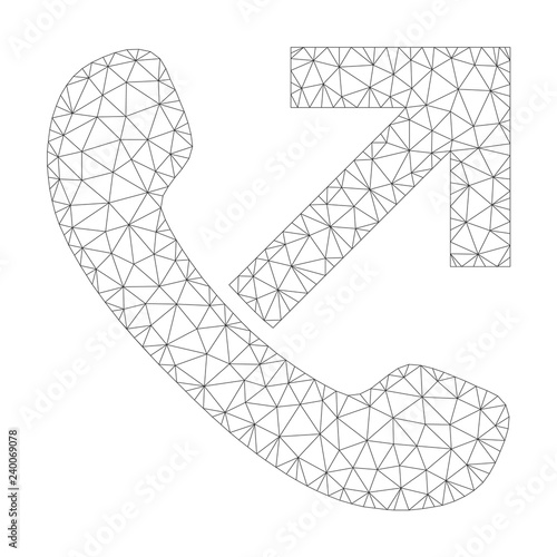 Polygonal vector outgoing call icon on a white background. Polygonal carcass dark gray outgoing call image in lowpoly style with combined triangles, nodes and lines.