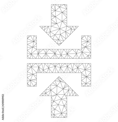 Mesh vector press vertical direction icon on a white background. Polygonal carcass dark gray press vertical direction image in low poly style with connected triangles, nodes and linear items.