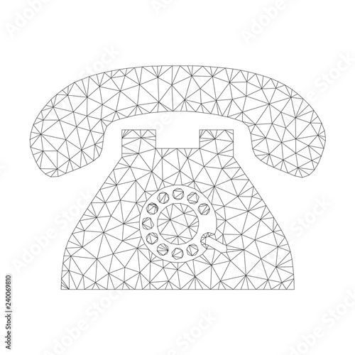 Mesh vector pulse phone icon on a white background. Polygonal carcass gray pulse phone image in lowpoly style with connected triangles, nodes and lines.