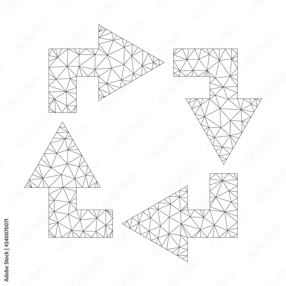 Mesh vector recycle icon on a white background. Polygonal carcass dark gray recycle image in low poly style with connected triangles, dots and lines.
