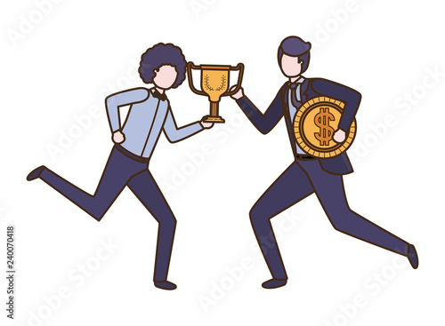 businessmen with trophy and coin character