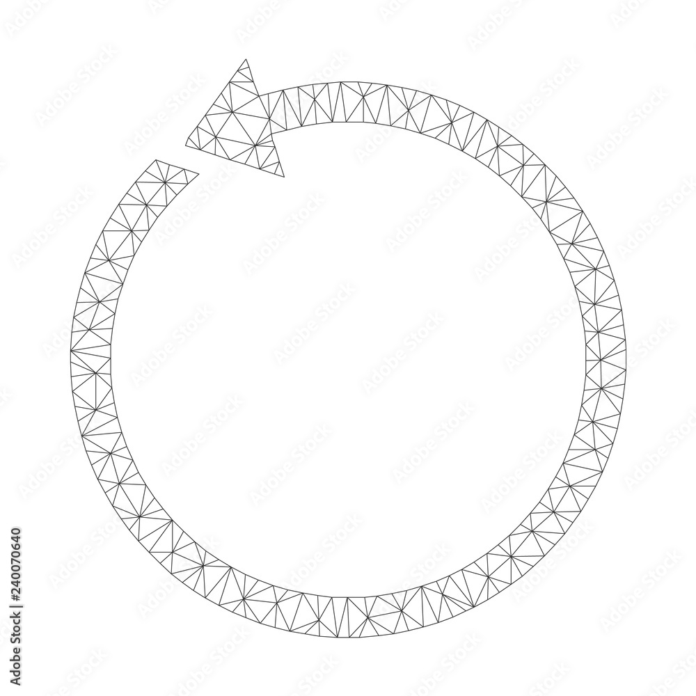 Polygonal vector rotate ccw icon on a white background. Mesh carcass dark gray rotate ccw image in low poly style with combined triangles, dots and lines.
