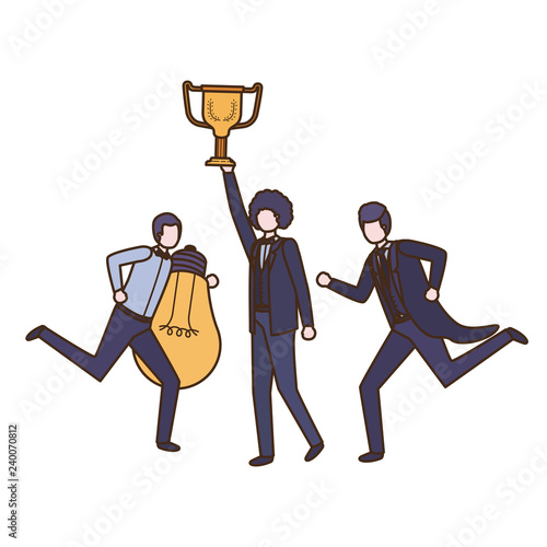 businessmen with trophy and light bulb character