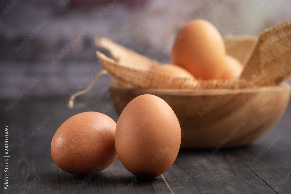 Brown eggs on old wood table. copyspace for your text Brown eggs on old wood table. copyspace for your text