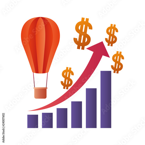 aerostatic balloons with bar graphic isolated icon