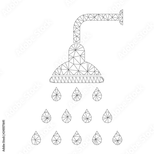 Mesh vector shower icon on a white background. Mesh carcass grey shower image in lowpoly style with structured triangles, dots and lines.