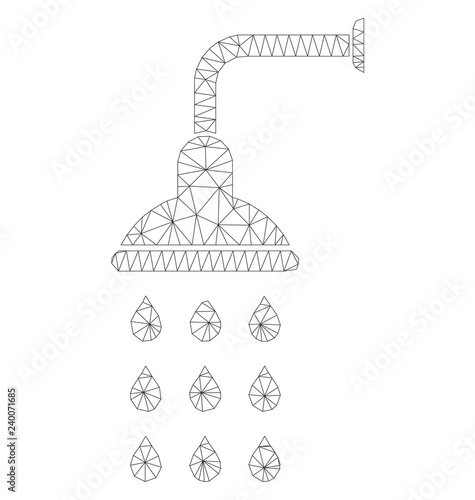 Polygonal vector shower icon on a white background. Polygonal carcass gray shower image in low poly style with connected triangles, dots and linear items.