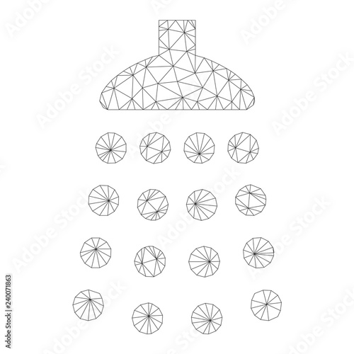 Mesh vector shower icon on a white background. Mesh carcass grey shower image in low poly style with connected triangles, dots and lines.