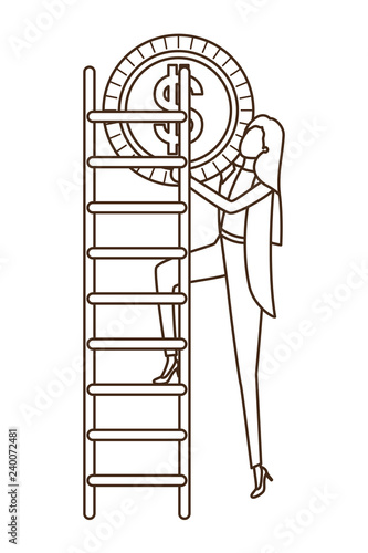 businesswoman with dollar sign and stair character