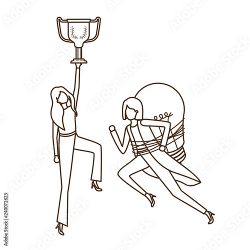 businesswomen with trophy and light bulb character
