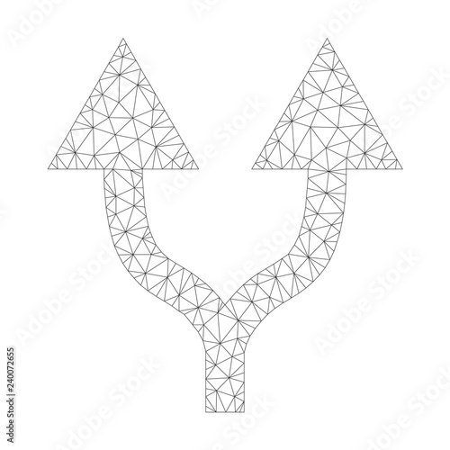 Polygonal vector split arrows up icon on a white background. Polygonal wireframe dark gray split arrows up image in low poly style with organized triangles, nodes and lines.