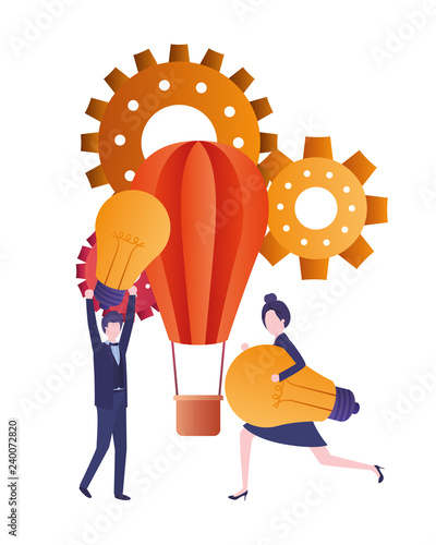 business couple with light bulbs avatar character