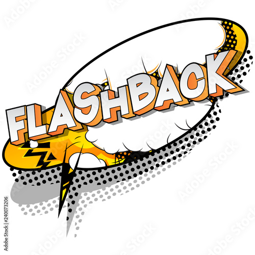 Flashback - Vector illustrated comic book style phrase on abstract background.