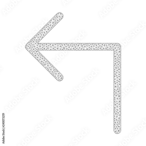 Polygonal vector turn left icon on a white background. Polygonal carcass grey turn left image in low poly style with structured triangles, dots and lines.