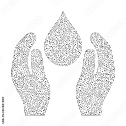 Mesh vector water care icon on a white background. Mesh carcass grey water care image in low poly style with connected triangles, dots and linear items.