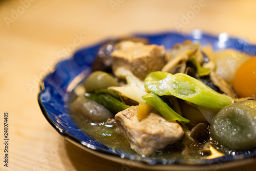 Imoni in a dish (Imoni is a type of taro and meat soup eaten traditionally in the autumn in the Northeast region of Japan)