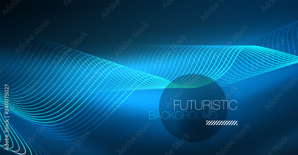Glowing abstract wave on dark, shiny motion, Christmas and New Year magic space light. Techno abstract background Glowing abstract wave on dark, shiny motion, Christmas and New Year magic space light. Techno abstract background