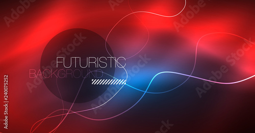 Glowing abstract wave on dark, shiny motion, Christmas and New Year magic space light. Techno abstract background