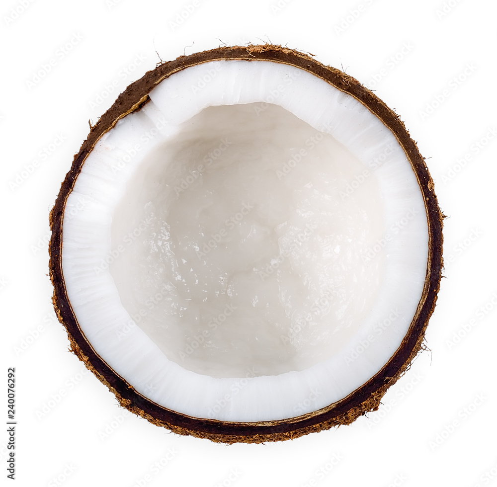 Top view half coconut isolated on white with clipping path Top view half coconut isolated on white with clipping path