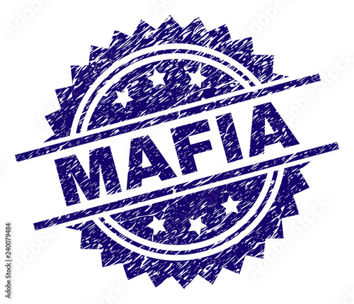 MAFIA stamp seal watermark with distress style. Blue vector rubber print of MAFIA title with grunge texture.
