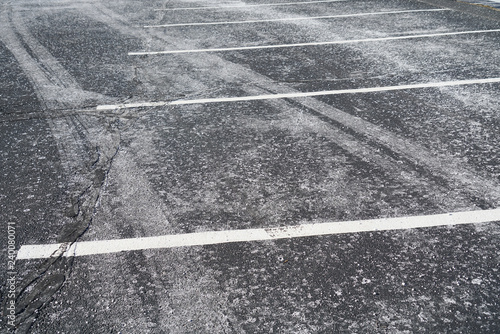 Bilde på lerret close up on parking lots with salt before snow in winter