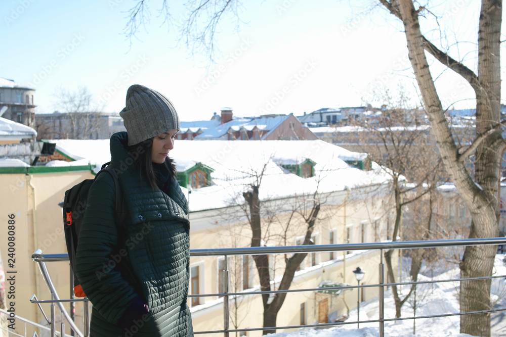 Young woman in winter outside.