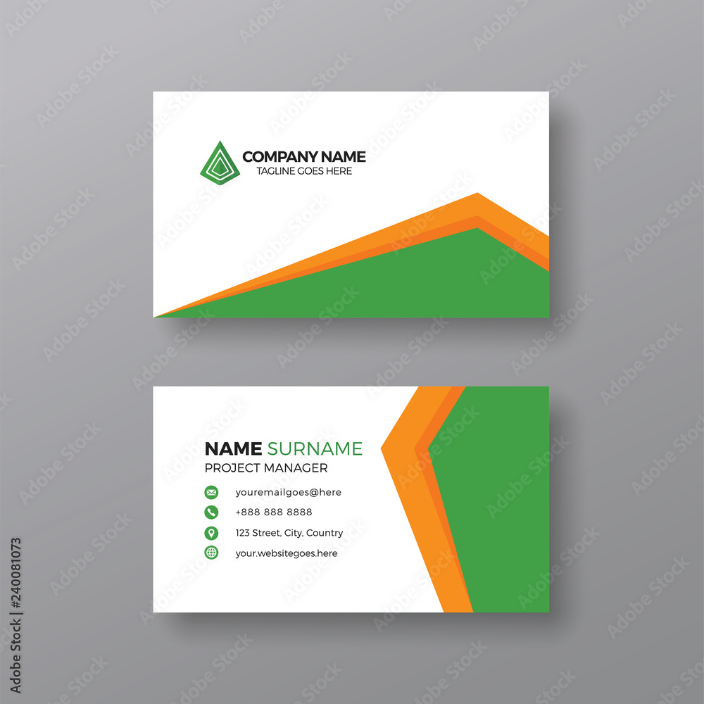Fototapeta premium Business card template with green and orange details