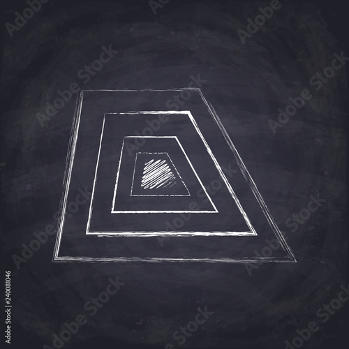 Chalk acute trapezoid on chalkboard background. Hand drawn geometric figures.