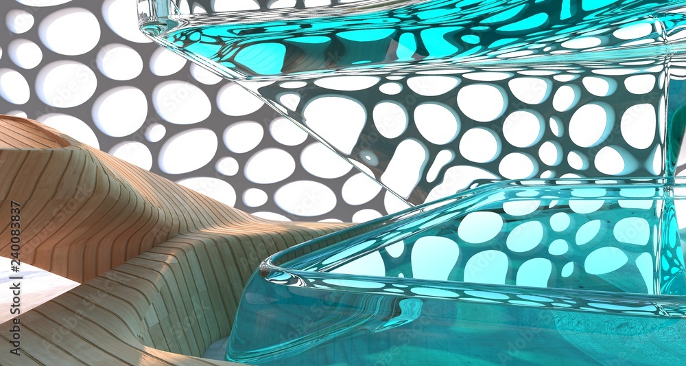 Obraz premium Empty dark abstract concrete and wood smooth interior. Architectural background. 3D illustration and rendering