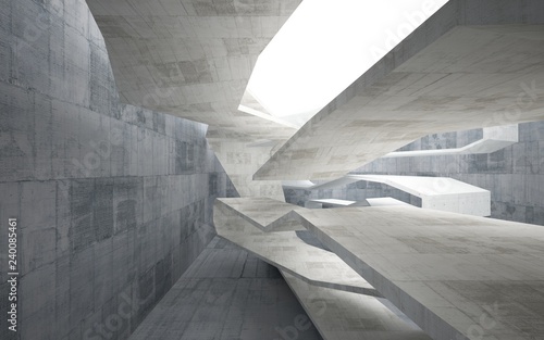 Abstract interior of glass and concrete. Architectural background. 3D illustration and rendering 