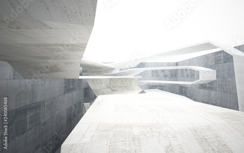 Abstract interior of glass and concrete. Architectural background. 3D illustration and rendering 