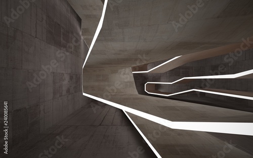 Fototapeta Naklejka Na Ścianę i Meble -  Empty abstract room interior of sheets wood and brown concrete. Architectural background. Night view of the illuminated. 3D illustration and rendering