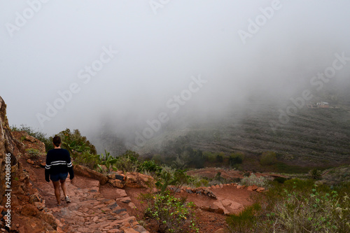 La Gomera: Trip from Agulo to the Mirador Abrante with skywalk; narrow path with fruits and flower