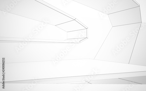 Abstract white interior highlights future. Polygon drawing . Architectural background. 3D illustration and rendering