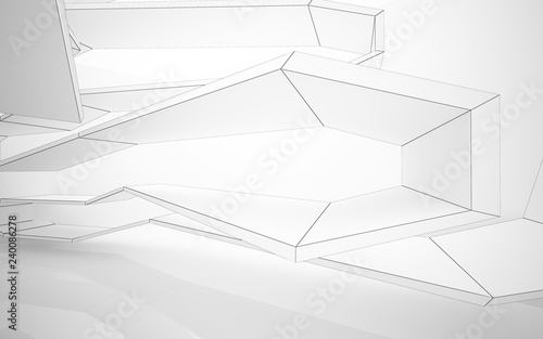 Abstract white interior highlights future. Polygon drawing . Architectural background. 3D illustration and rendering