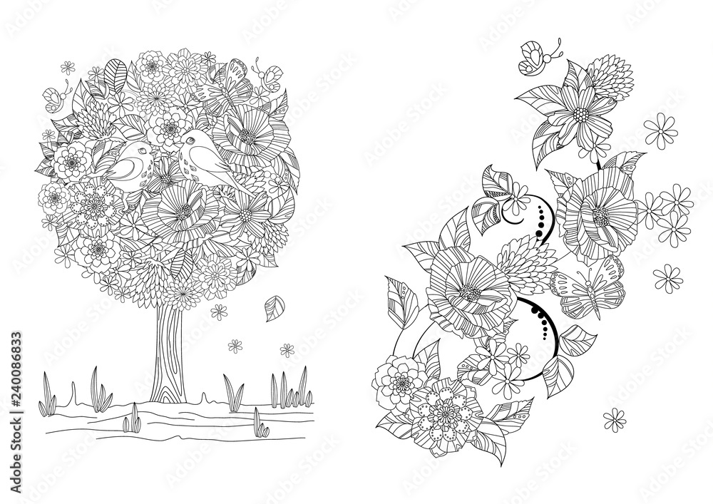 collection of nature patterns for your coloring book Stock Vector