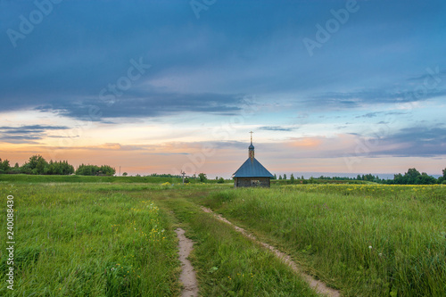 The holy spring of St. Sergius of Radonezh on a quiet summer evening  Russia.