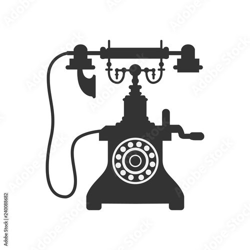 Black and white silhouette of an old vintage telephone vector